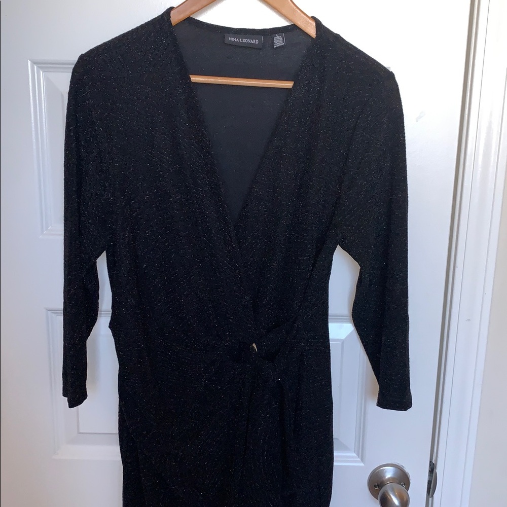 Nina Leonard Black Shimmering Long Sleeve Dress